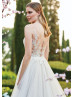 Ivory Lace Tulle Ruffle Sheer Back Wedding Dress